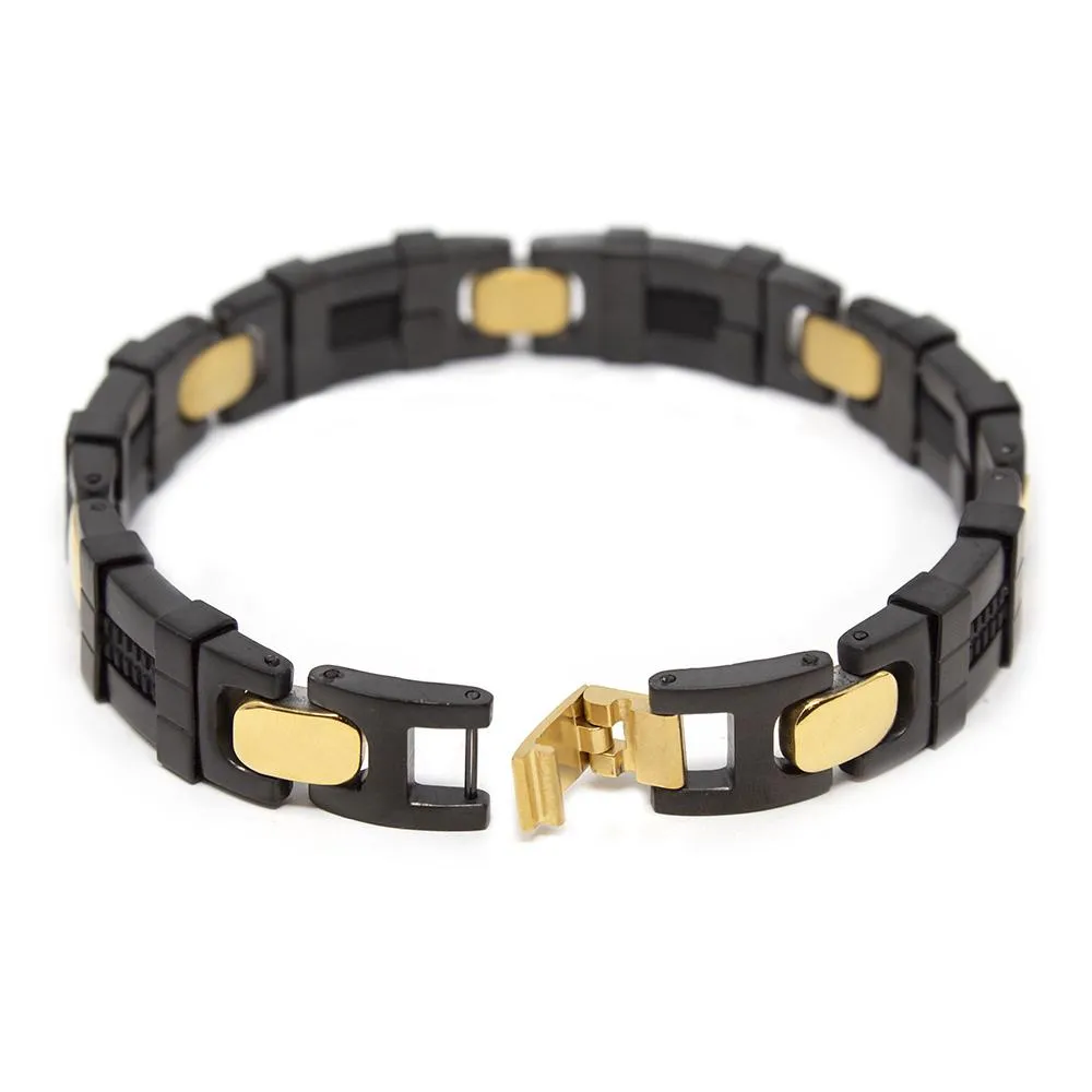 Stainless Steel Black and Gold Tone Link Bracelet