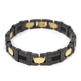 Stainless Steel Black and Gold Tone Link Bracelet