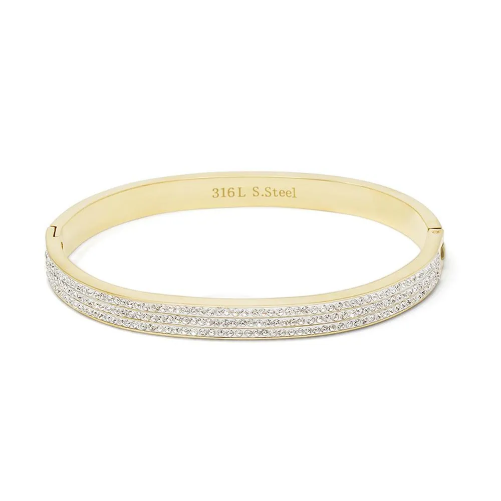 Stainless Steel Crystal Pave Band Bracelet Gold Plated