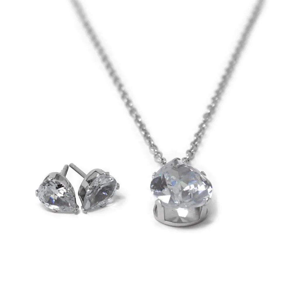 Stainless Steel Crystal Teardrop Necklace Earrings Set