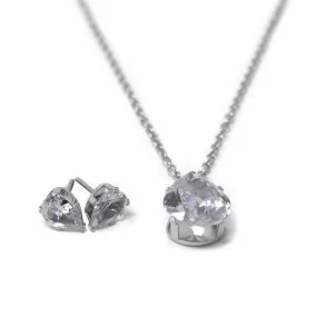 Stainless Steel Crystal Teardrop Necklace Earrings Set