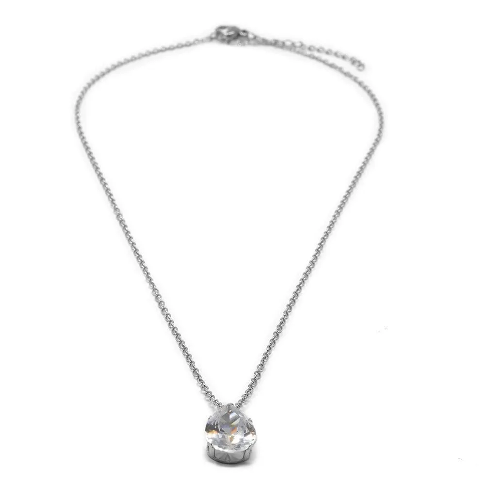 Stainless Steel Crystal Teardrop Necklace Earrings Set