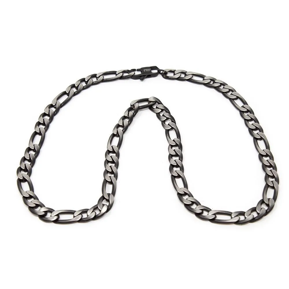 Stainless Steel Ion Plated Black Figaro Necklace 24 Inch