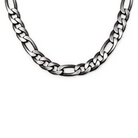 Stainless Steel Ion Plated Black Figaro Necklace 24 Inch