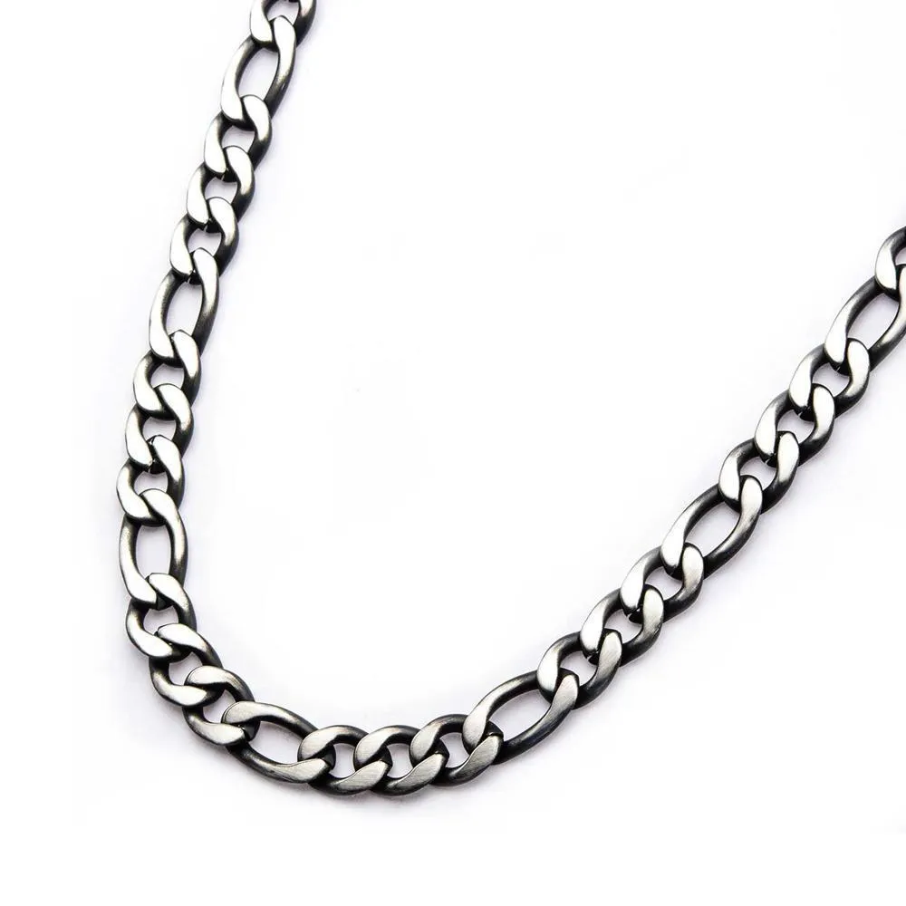 Stainless Steel Ion Plated Black Figaro Necklace 24 Inch