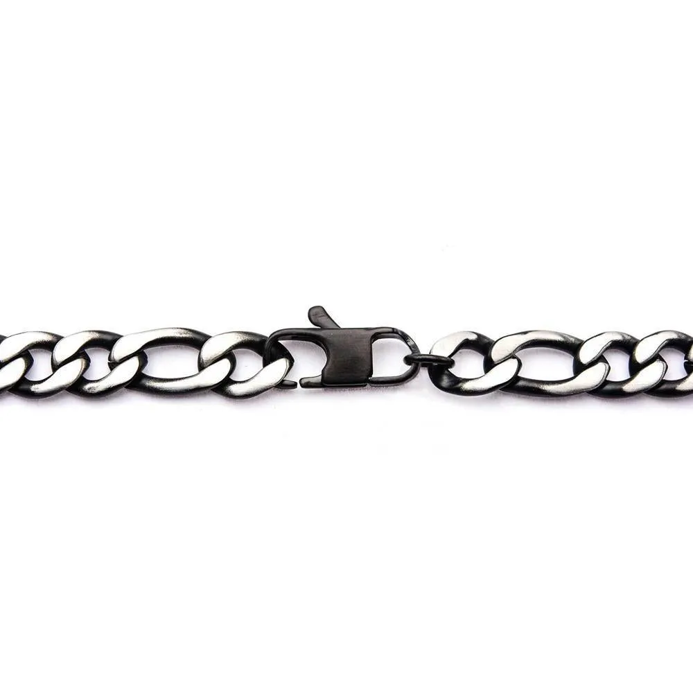 Stainless Steel Ion Plated Black Figaro Necklace 24 Inch