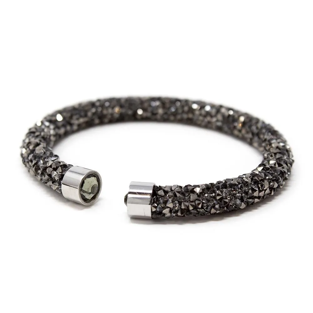 Stainless Steel Wrapped Crystals Bracelet Black