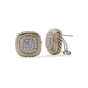 Stud Earrings Two Tone Rounded Square Pave