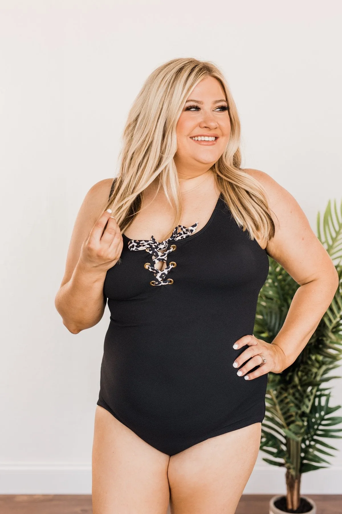 Summer Glow One Piece Swimsuit- Black & Leopard