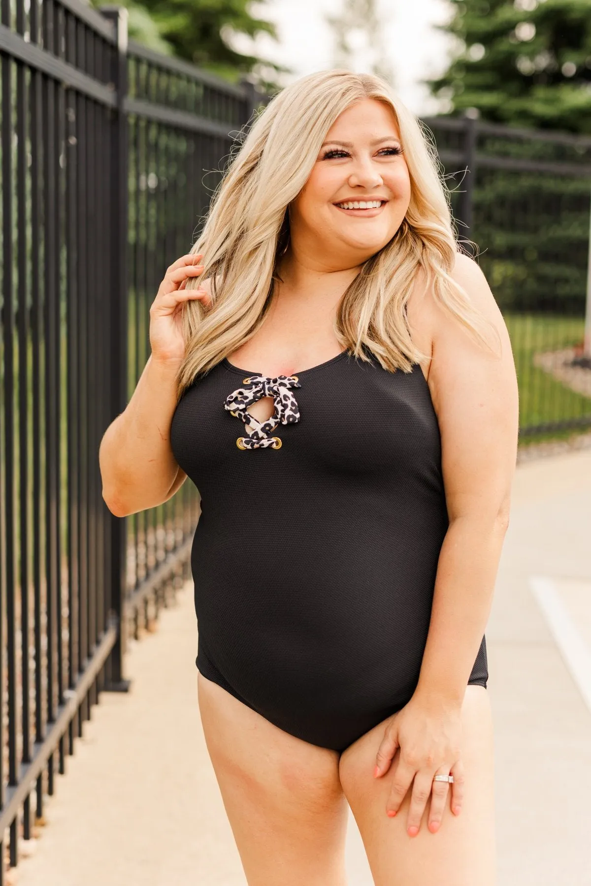 Summer Glow One Piece Swimsuit- Black & Leopard