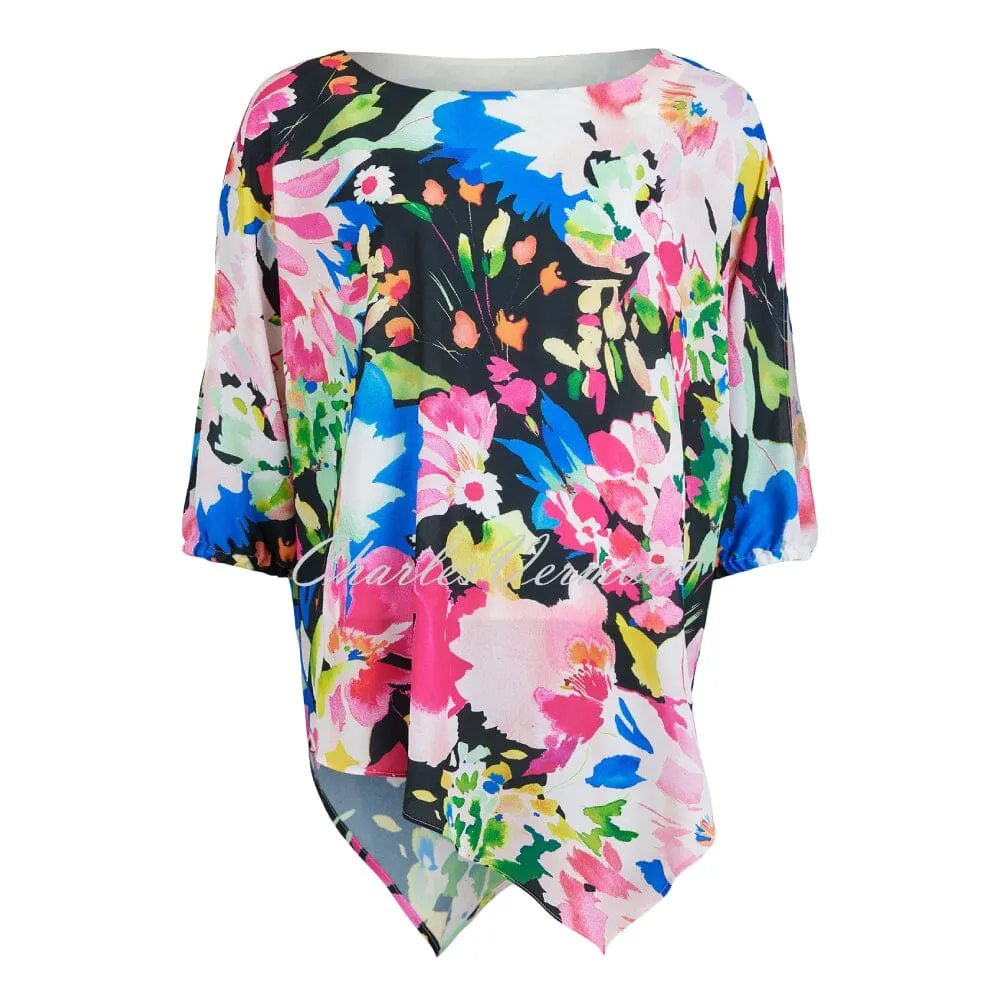 Tia Floral Print Chiffon Overlay Top With Asymmetric Hem - Style 73057-7823-90