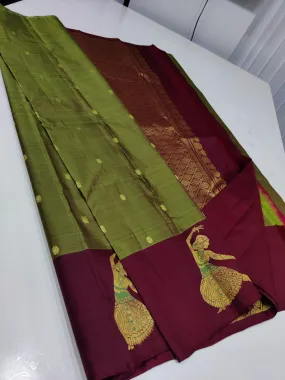 Traditional Bharatnatyam Dancers Design Kanjeevaram Silk Saree for Women -SRISAI001BSB