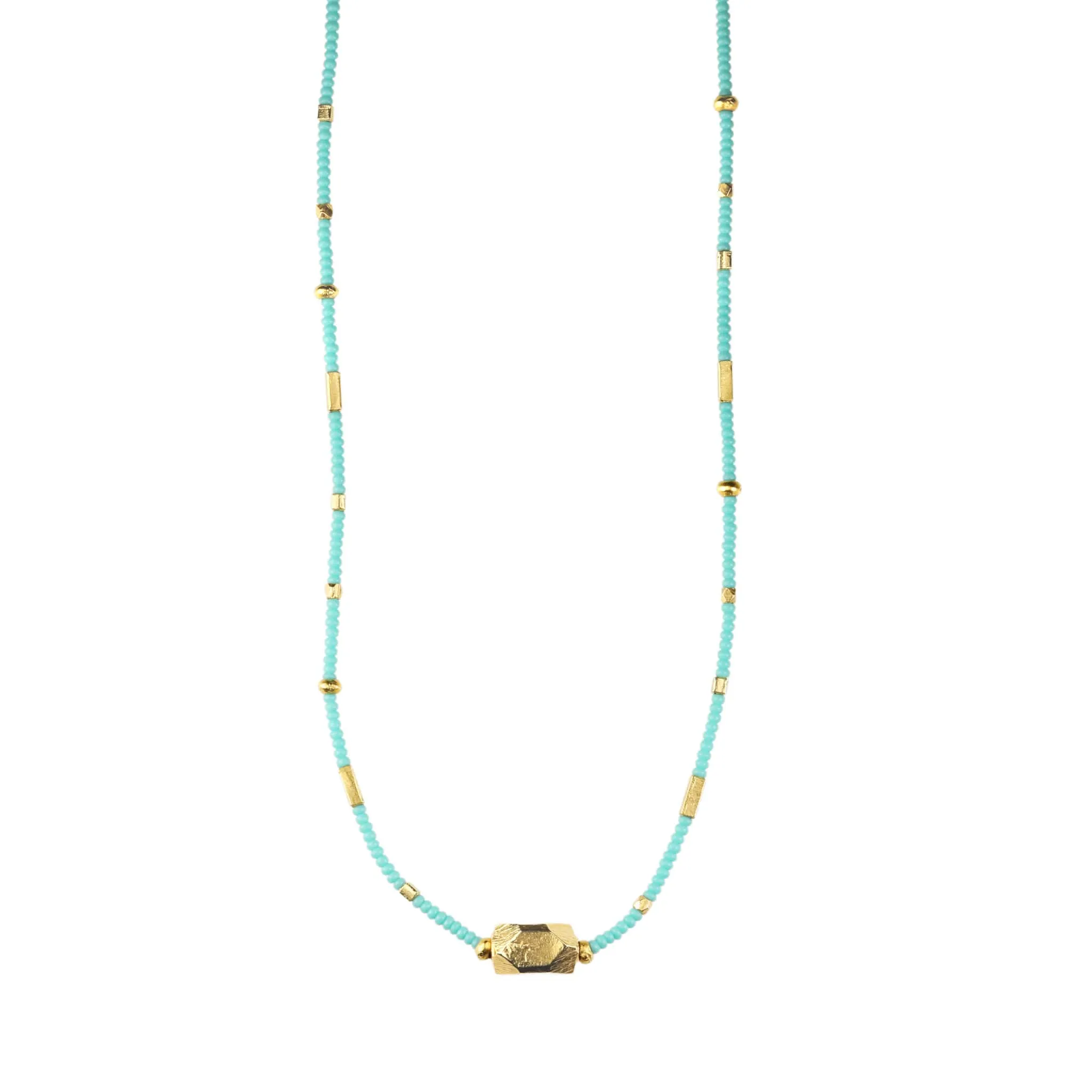 Turquoise Necklace with Multi-Shape Gold Vermeil Beads & Large Centerpiece