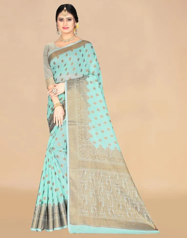 Turquoise Weaving Cotton Saree