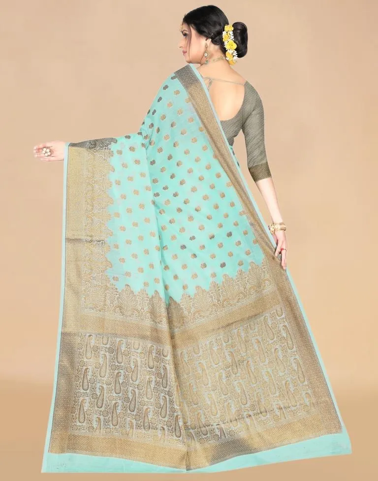 Turquoise Weaving Cotton Saree