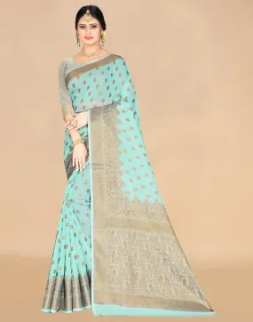 Turquoise Weaving Cotton Saree