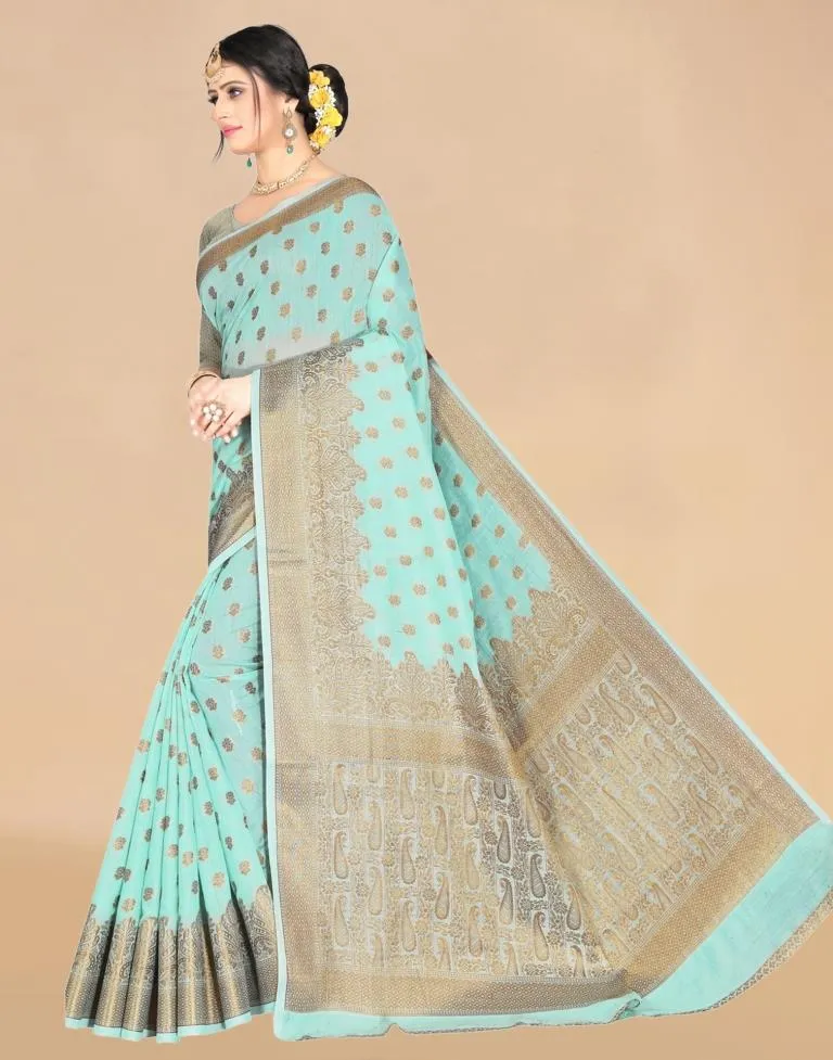 Turquoise Weaving Cotton Saree