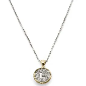 Two Tone Necklace Round Pave Initial - L