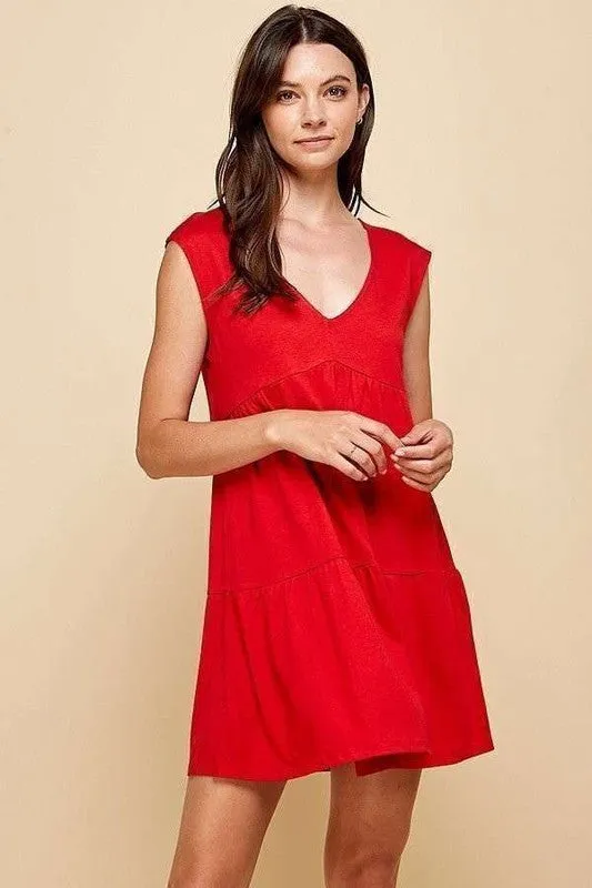 V-Neck Line Skimmer Tier Dress