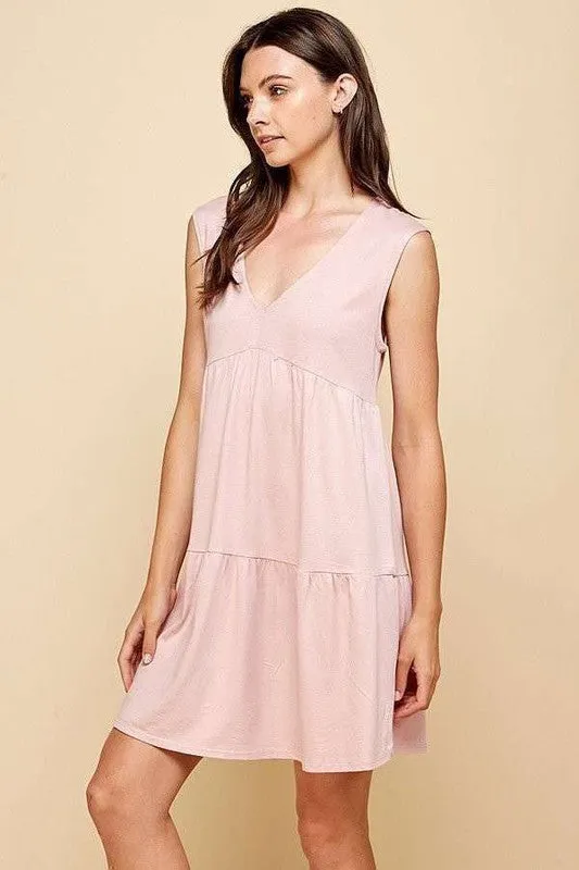 V-Neck Line Skimmer Tier Dress