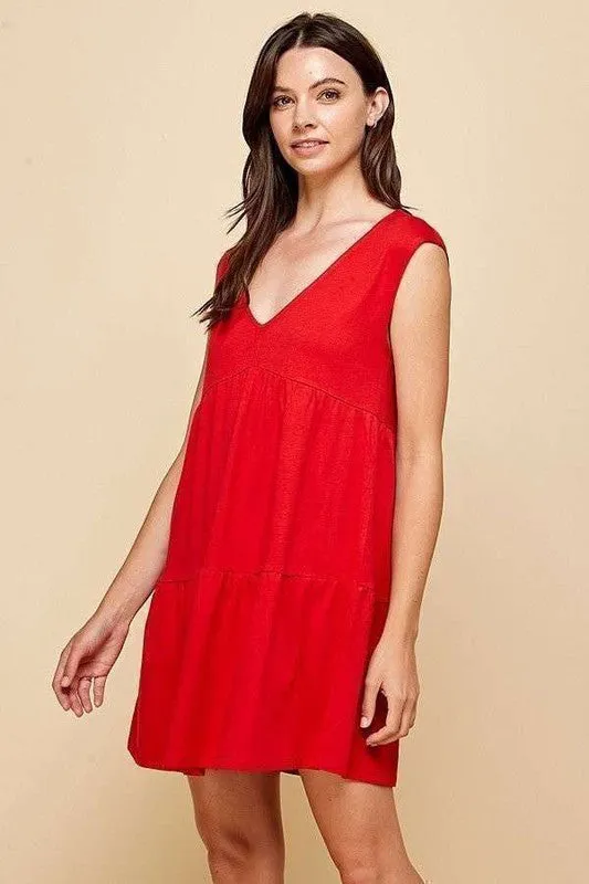 V-Neck Line Skimmer Tier Dress