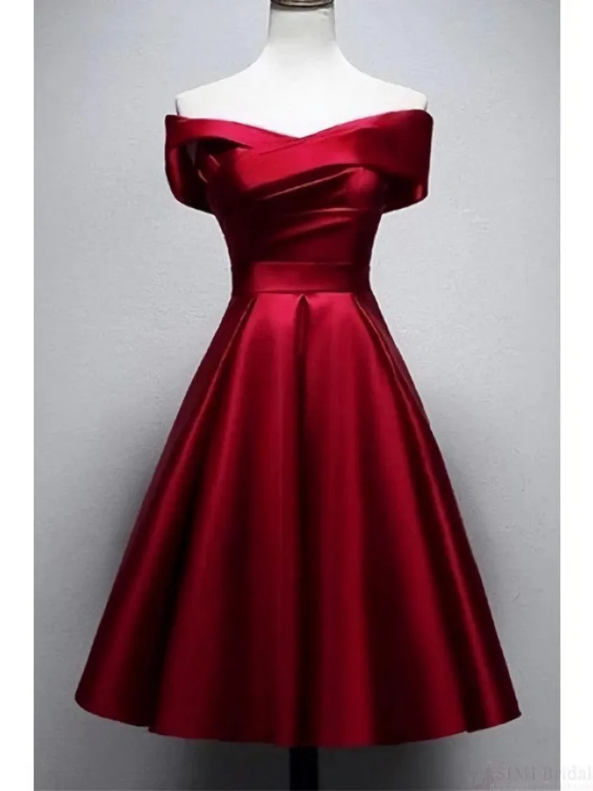 Vintage Burgundy Knee Length Satin Homecoming Dresses