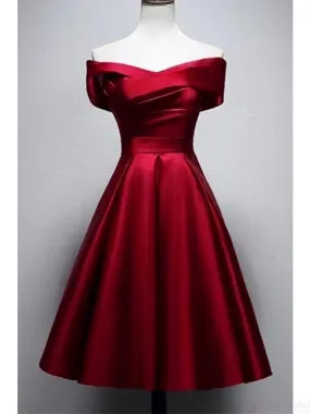 Vintage Burgundy Knee Length Satin Homecoming Dresses