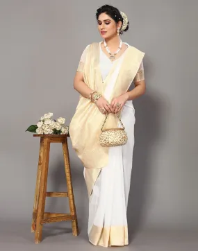 White Banarasi Cotton Saree