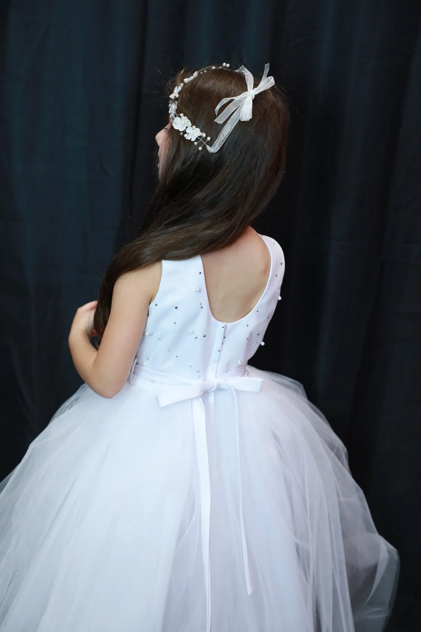 White Dress With Tie Back Sash Code 4080