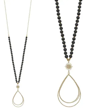 Wired Teardrop Black Bead Necklace