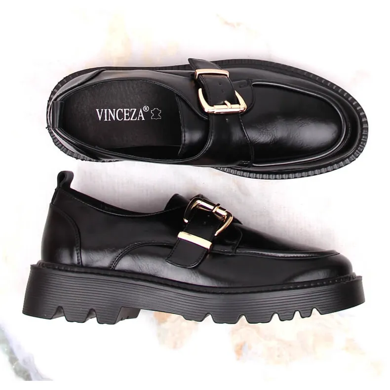 Women's shoes on the platform with a black buckle Vinceza 58184