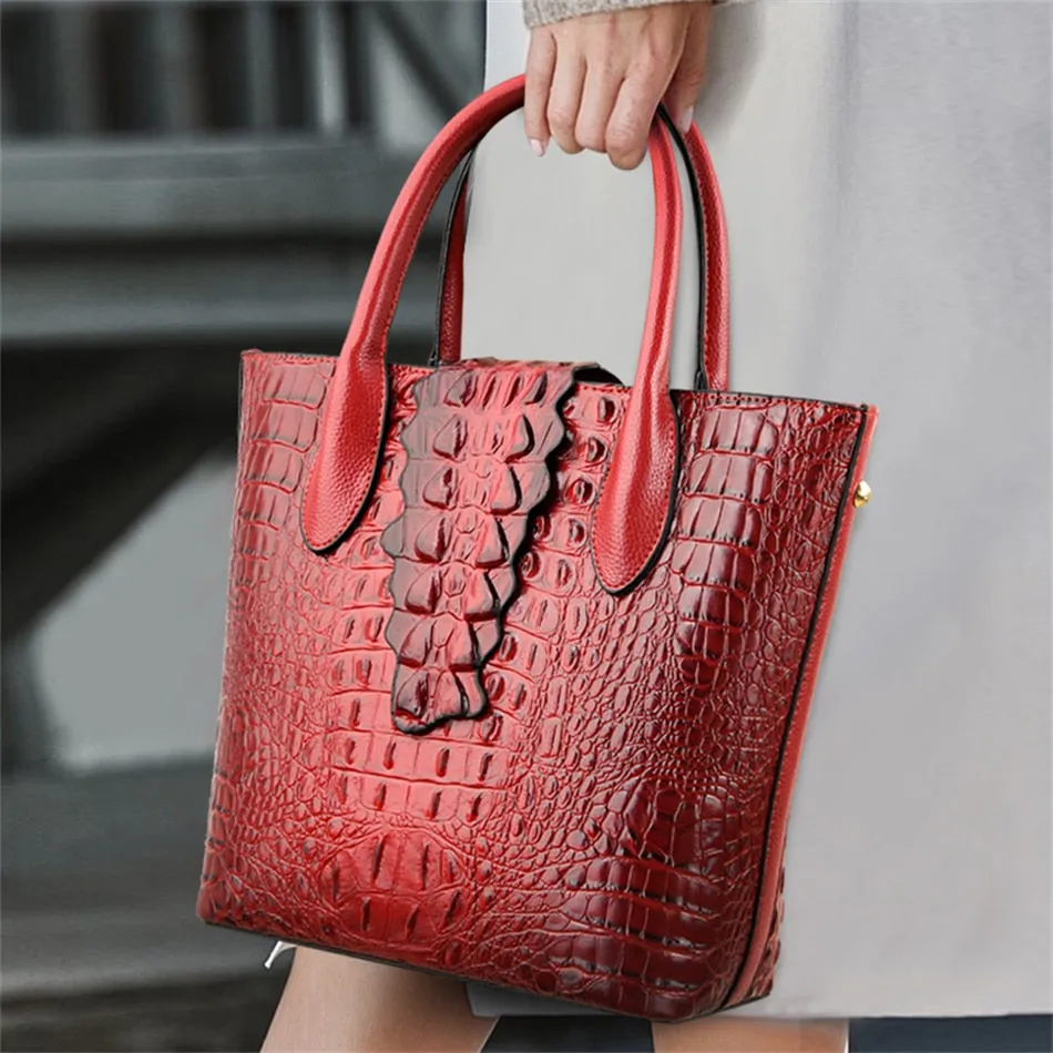 Women's Crocodile Pattern Large Capacity Crossbody Shoulder Handbags