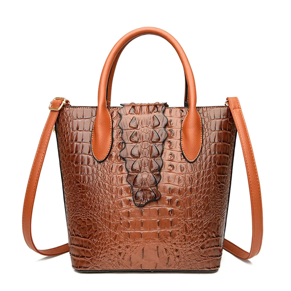 Women's Crocodile Pattern Large Capacity Crossbody Shoulder Handbags