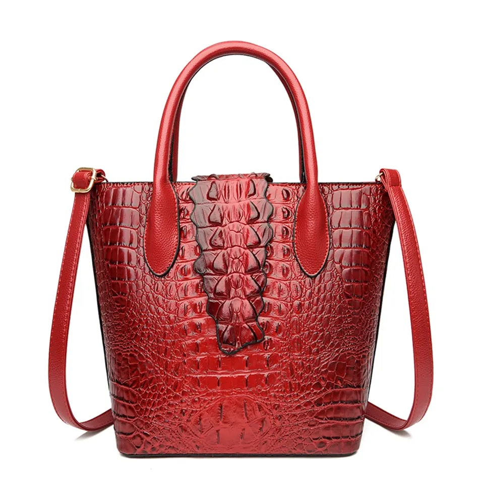 Women's Crocodile Pattern Large Capacity Crossbody Shoulder Handbags