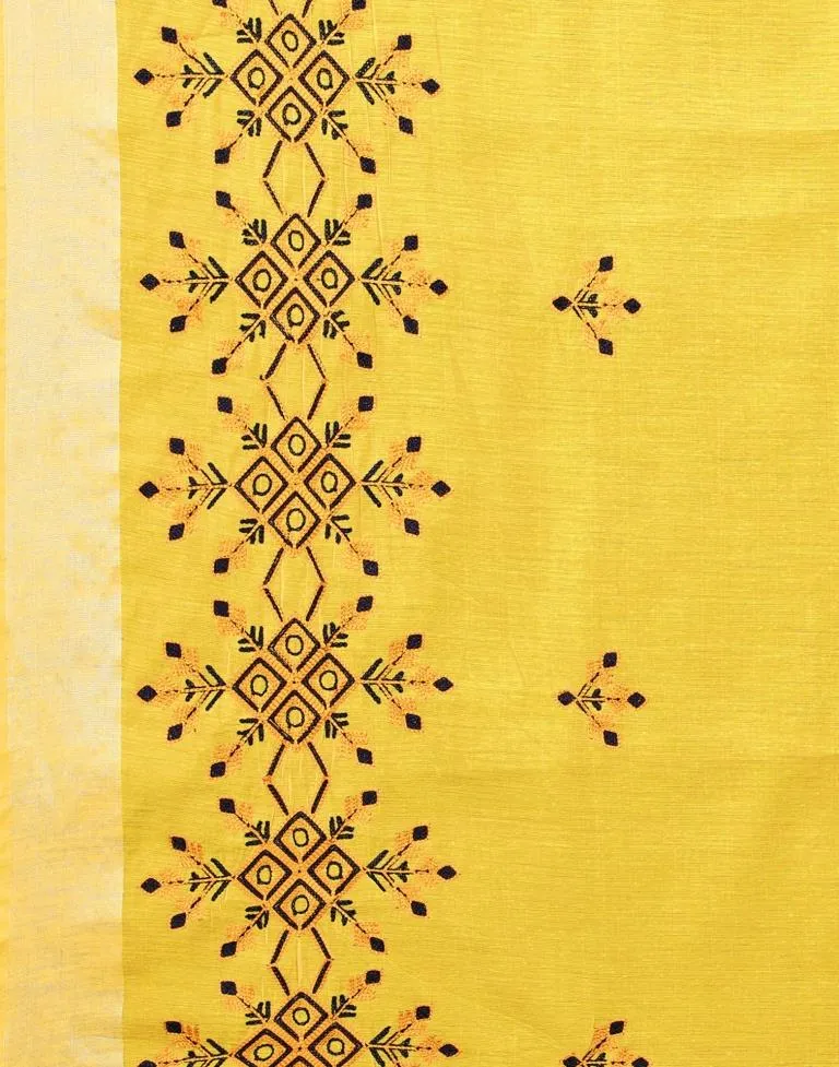 Yellow Embroidered Cotton Saree